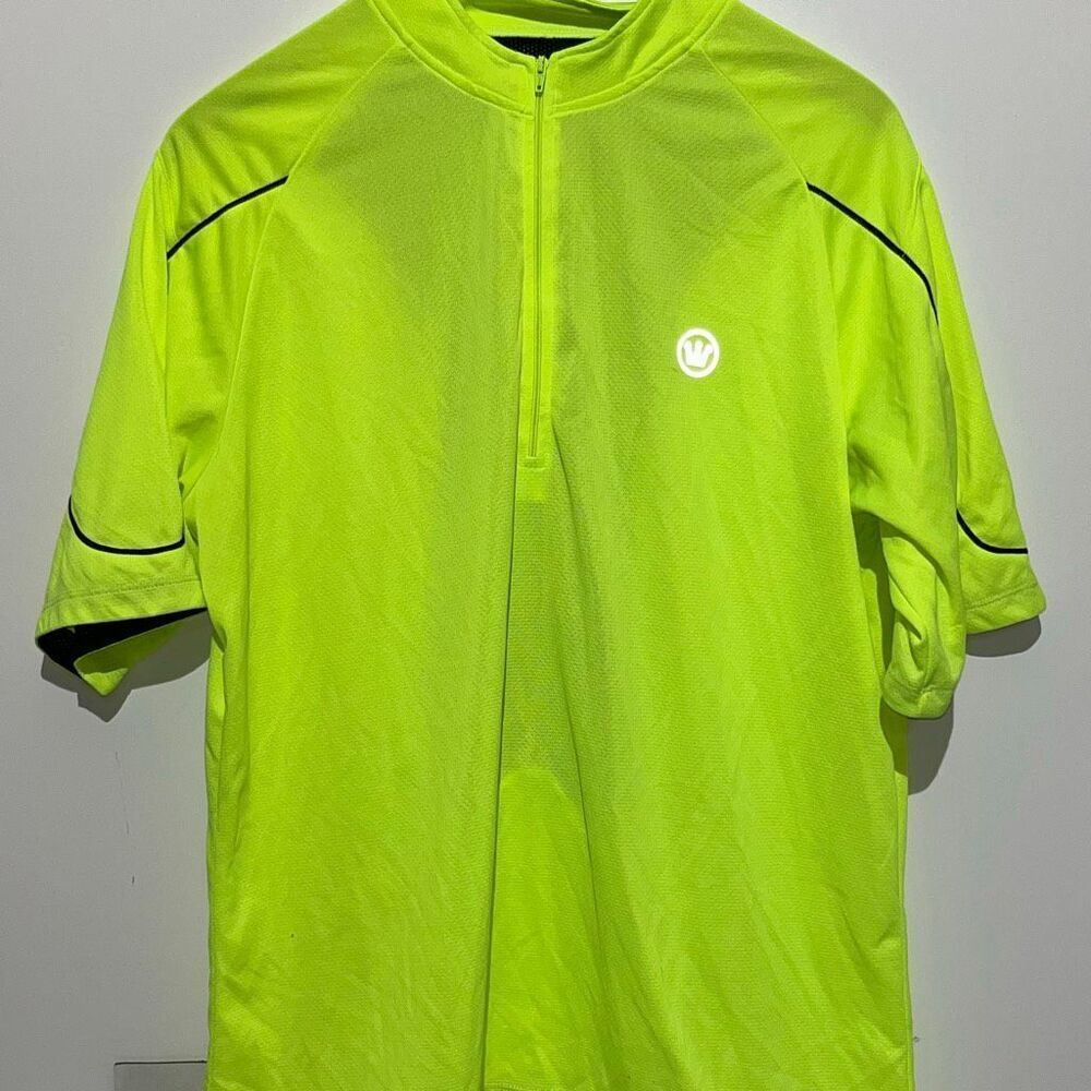 Canari Men's Neon Green Quest Quarter Zip Short Sleeve Cycling Jersey Shirt XL